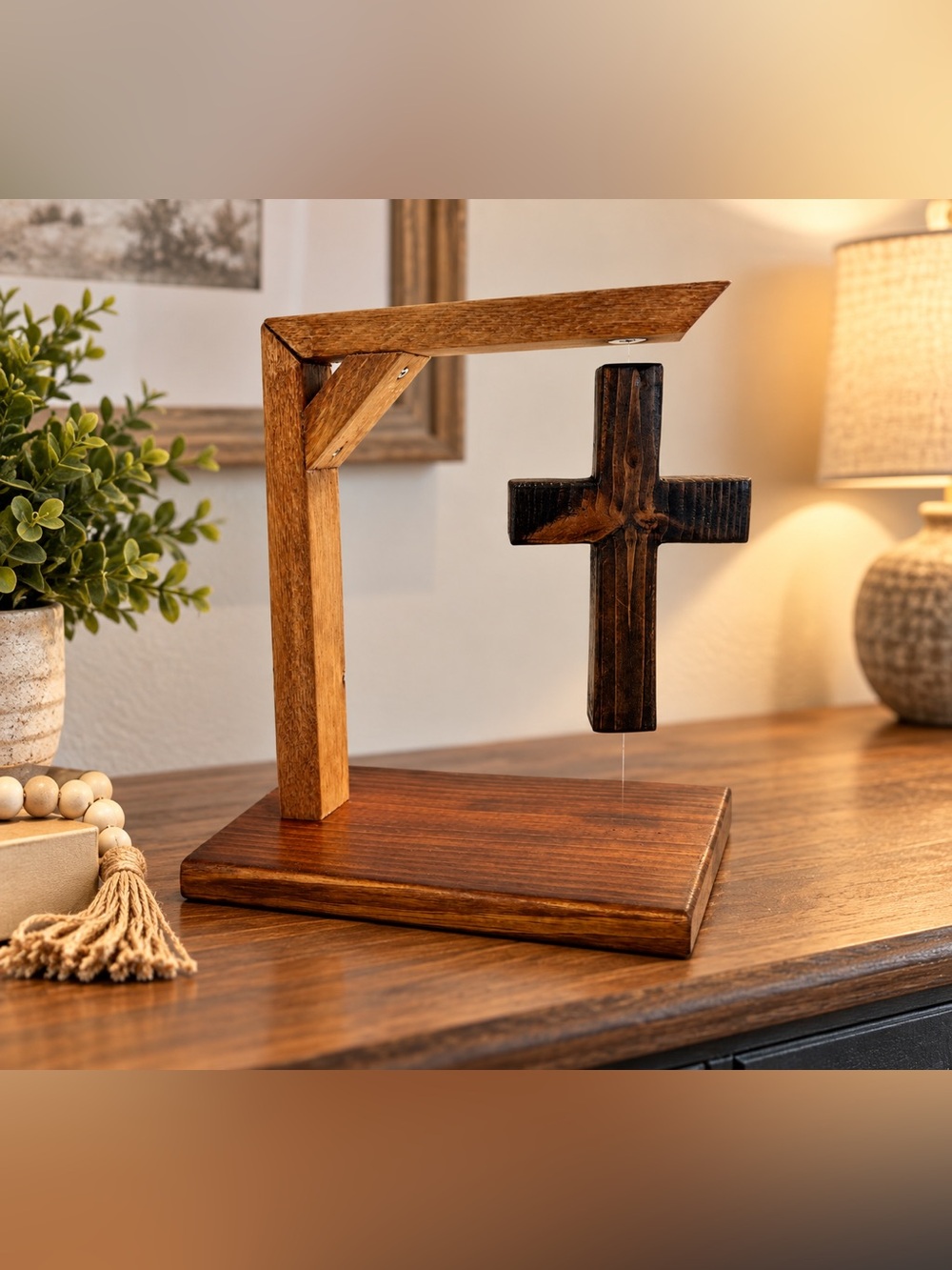Handmade Floating Wooden Cross – Rustic Christian Home Decor – Unique Faith Gift